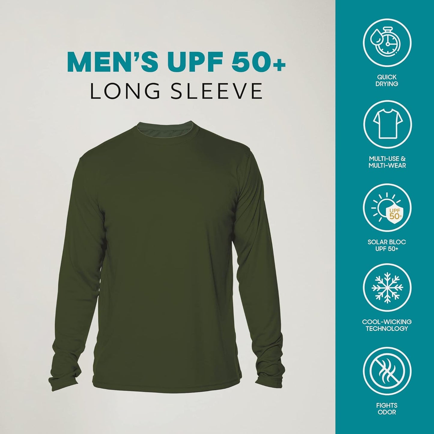 Men'S Outdoor UPF 50+ Long Sleeve T-Shirt, UV Sun Protection for Fishing, Running, Hiking, Swimming