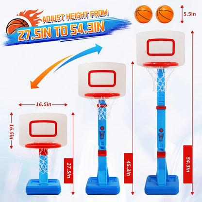 2 in 1 Kids Basketball Hoop, Toddler Basketball Hoop Indoor Mini Adjustable Poolside Basketball Goals with Ball Pump for Boys Girls Outdoor Toys